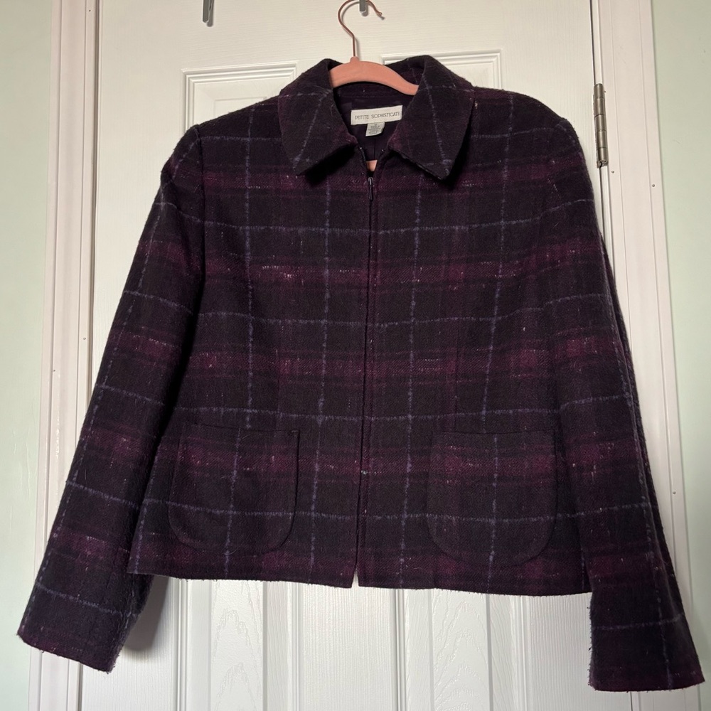 Petite Sophisticate Purple Plaid Blazer